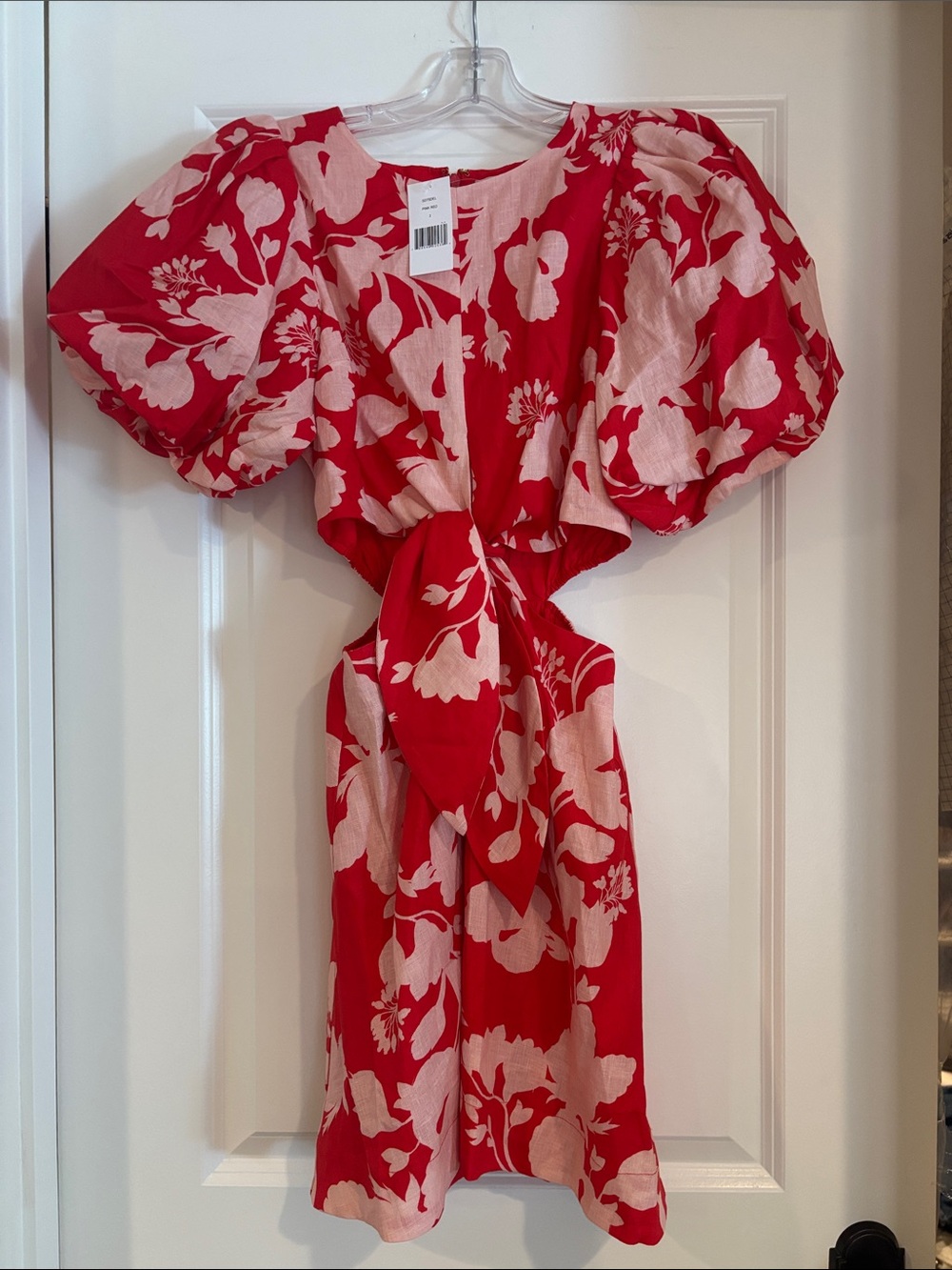 Kivari Red and Pink Floral Tie-Front Mini Dress with Side Cut Outs